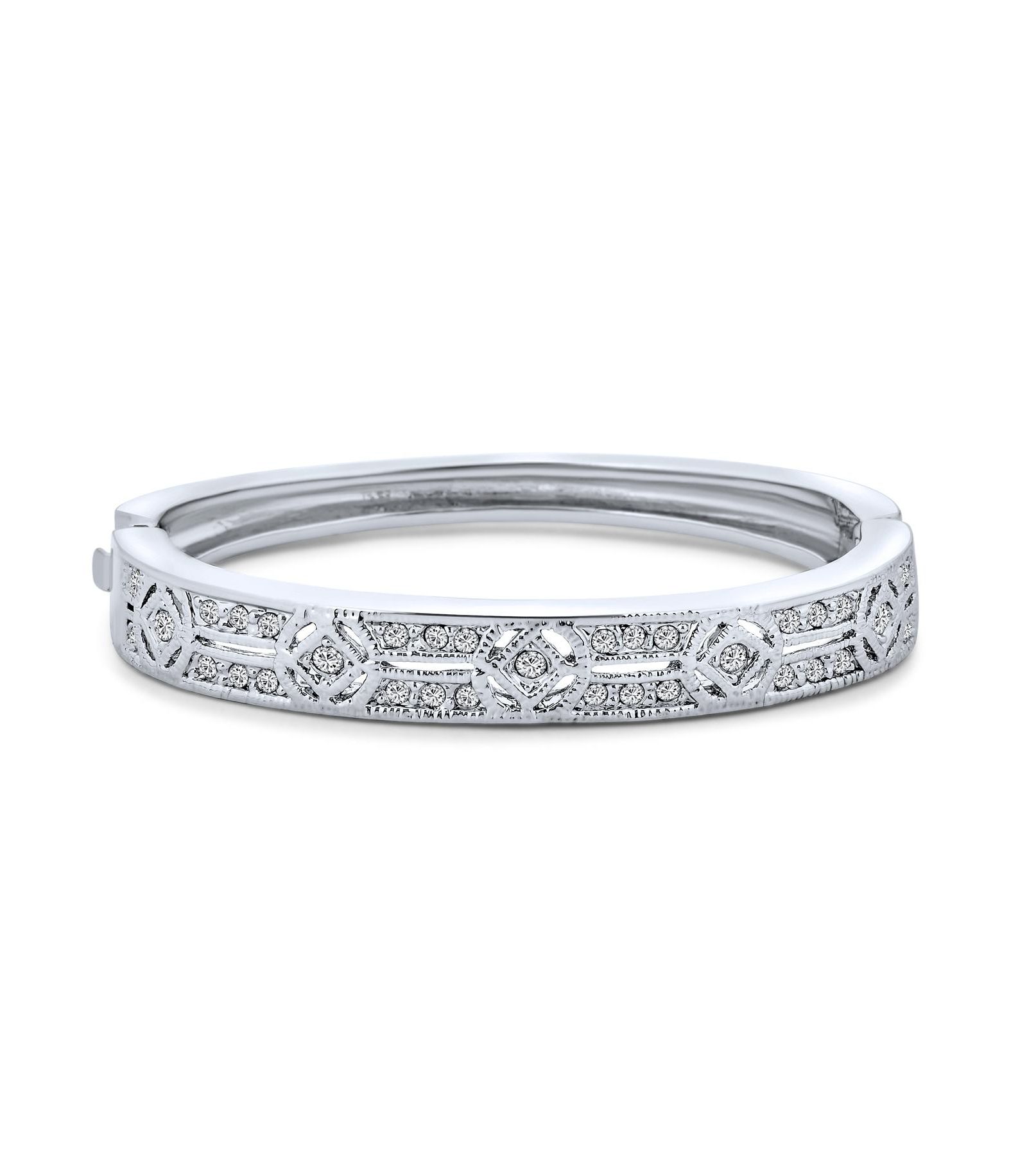 Bling Jewelry Vintage Art Deco Style CZ Filigree Bangle Bracelet Elegant Bridal Gift 6"