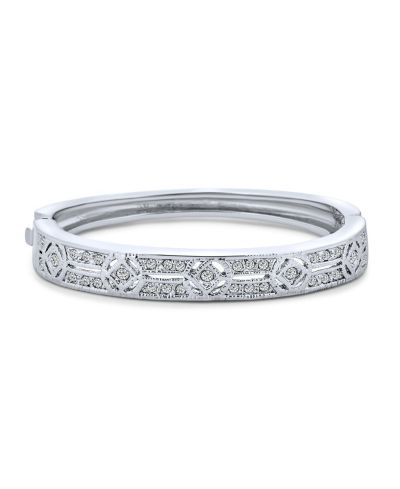 Bling Jewelry Vintage Art Deco Style CZ Filigree Bangle Bracelet Elegant Bridal Gift 6"