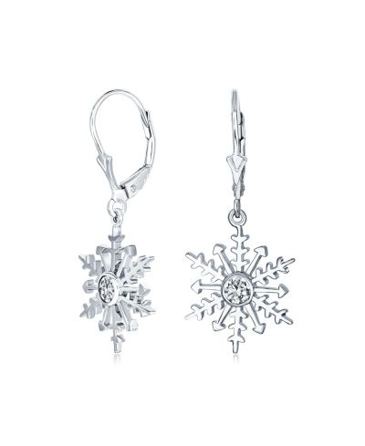 Bling Jewelry Christmas Ice Blue Snowflake Dangle Earrings .925 Sterling Silver Leverback