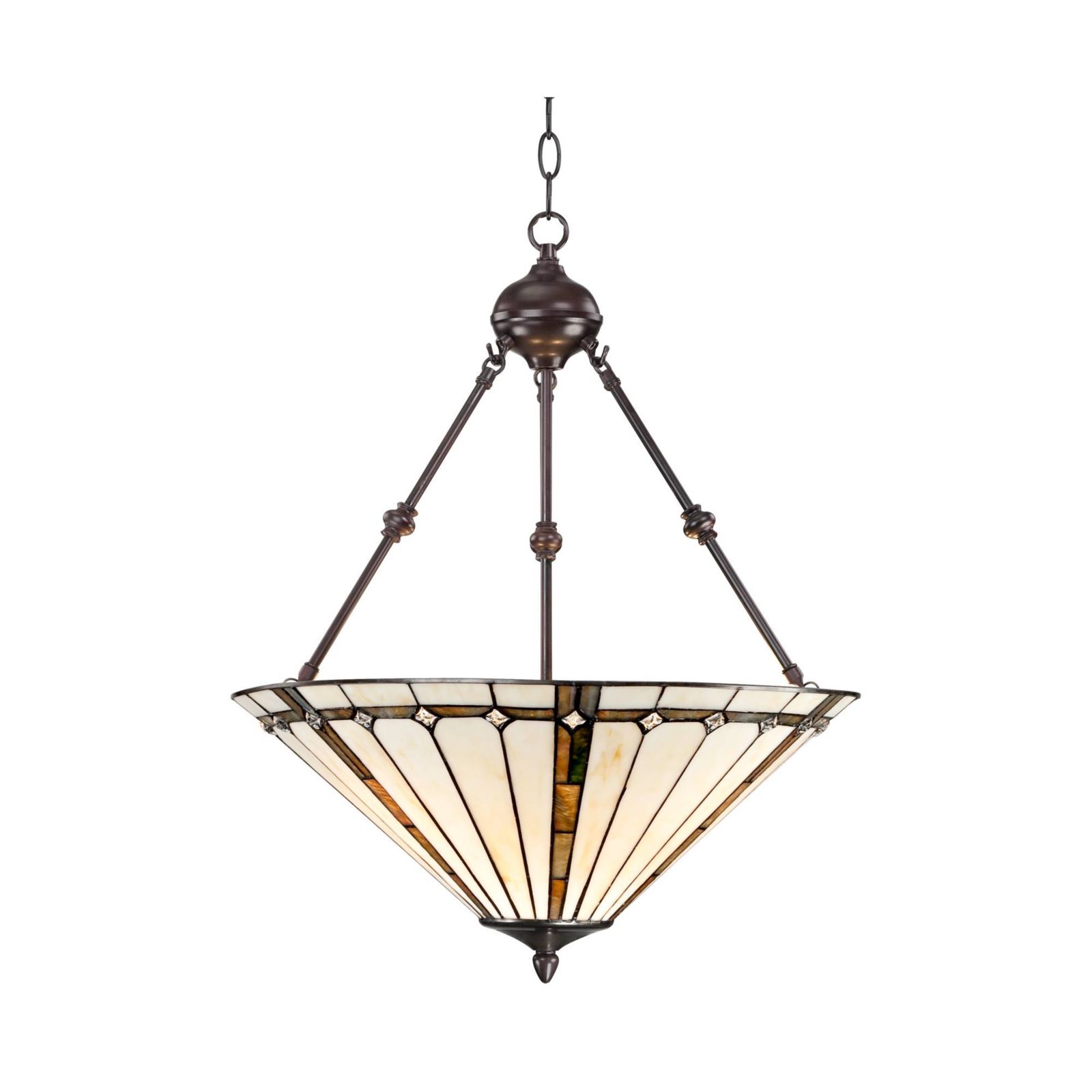 Robert Louis Tiffany Bronze Pendant Chandelier 20" Wide Tiffany Style Gold Texture Ivory Stained Glass Dining Room House Kitchen