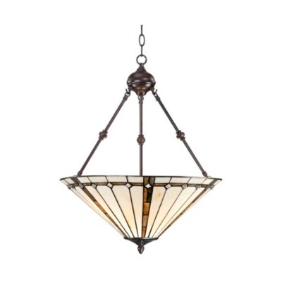 Подвесная люстра Robert Louis Tiffany Bronze Pendant Chandelier 20" Wide Tiffany Style Gold Texture Ivory Stained Glass