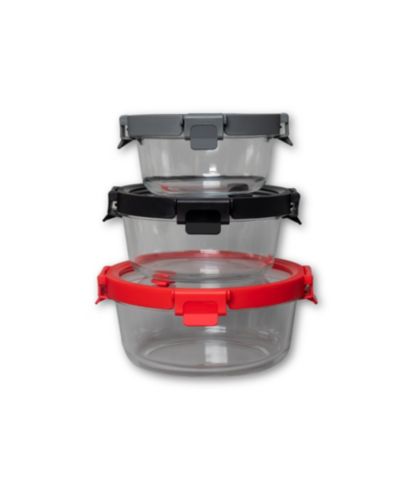 Genicook 3 Pc Containers Round Glass Container with Lid and Vent Set, Microwavable, Food container, Bisphenol A (BPA) Free Choice