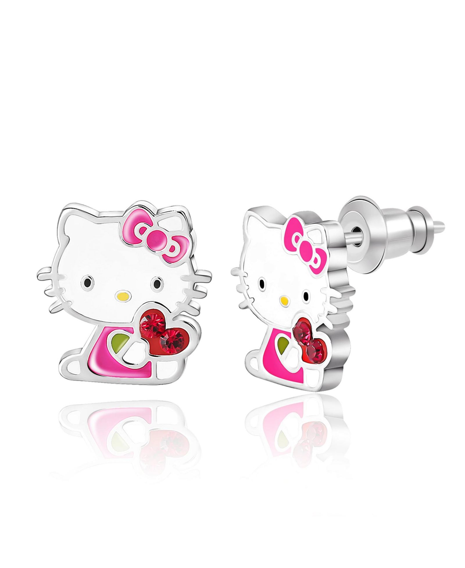 Sanrio Hello Kitty серьги-гвоздики с эмалью и кристаллами в серебряном покрытии