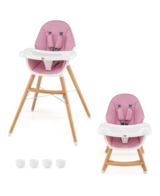 Costway Toddler Baby High Chair Wooden Feeding Chair with 4-Gear Tray and Removable Cushion