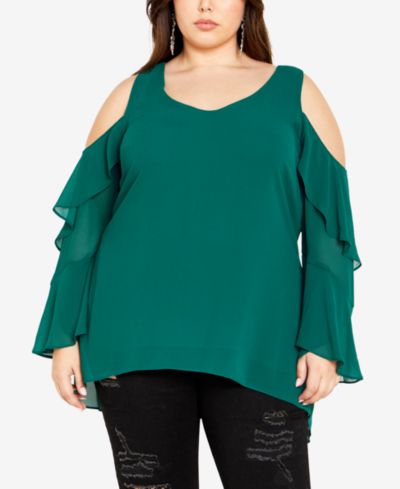 CITY CHIC Women's Hi Lo Cold Shoulder Long Sleeve Top