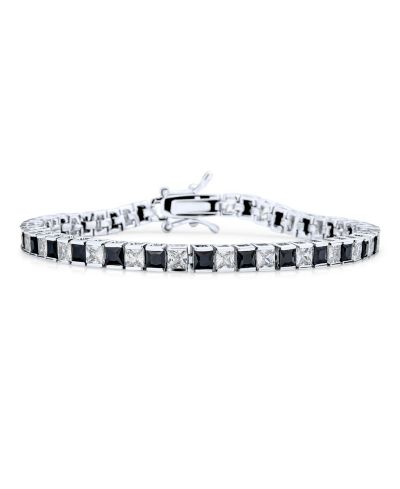 Bling Jewelry Alternating 20CT CZ Black White Princess Cut Tennis Bracelet Silver Plated