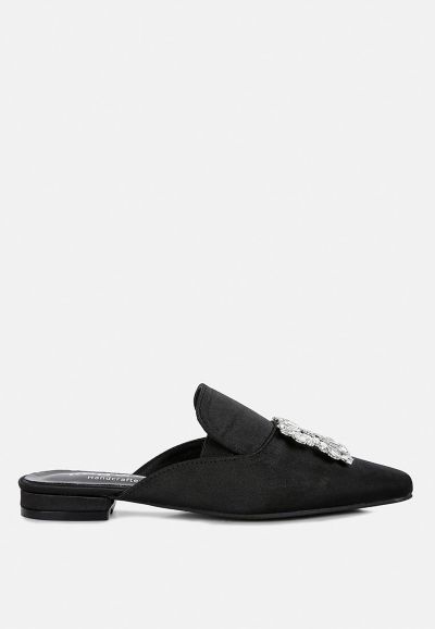 PERRINE Womens Diamante Brooch Slip On Mules