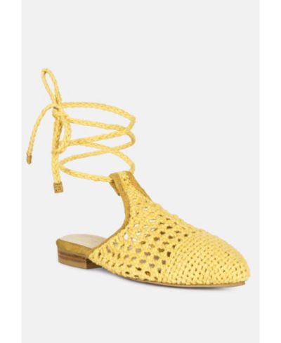 BARTSI Womens Handwoven Tie Up Flat Mules