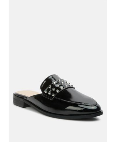 YASHTA Womens Patent Studded Flat Mules