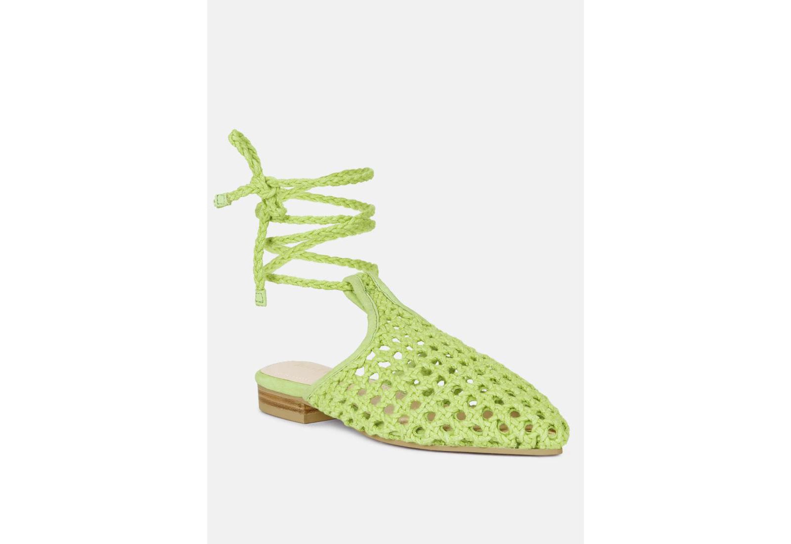 TUTSI Womens Handwoven Honeycomb Tie Up Flat Mules