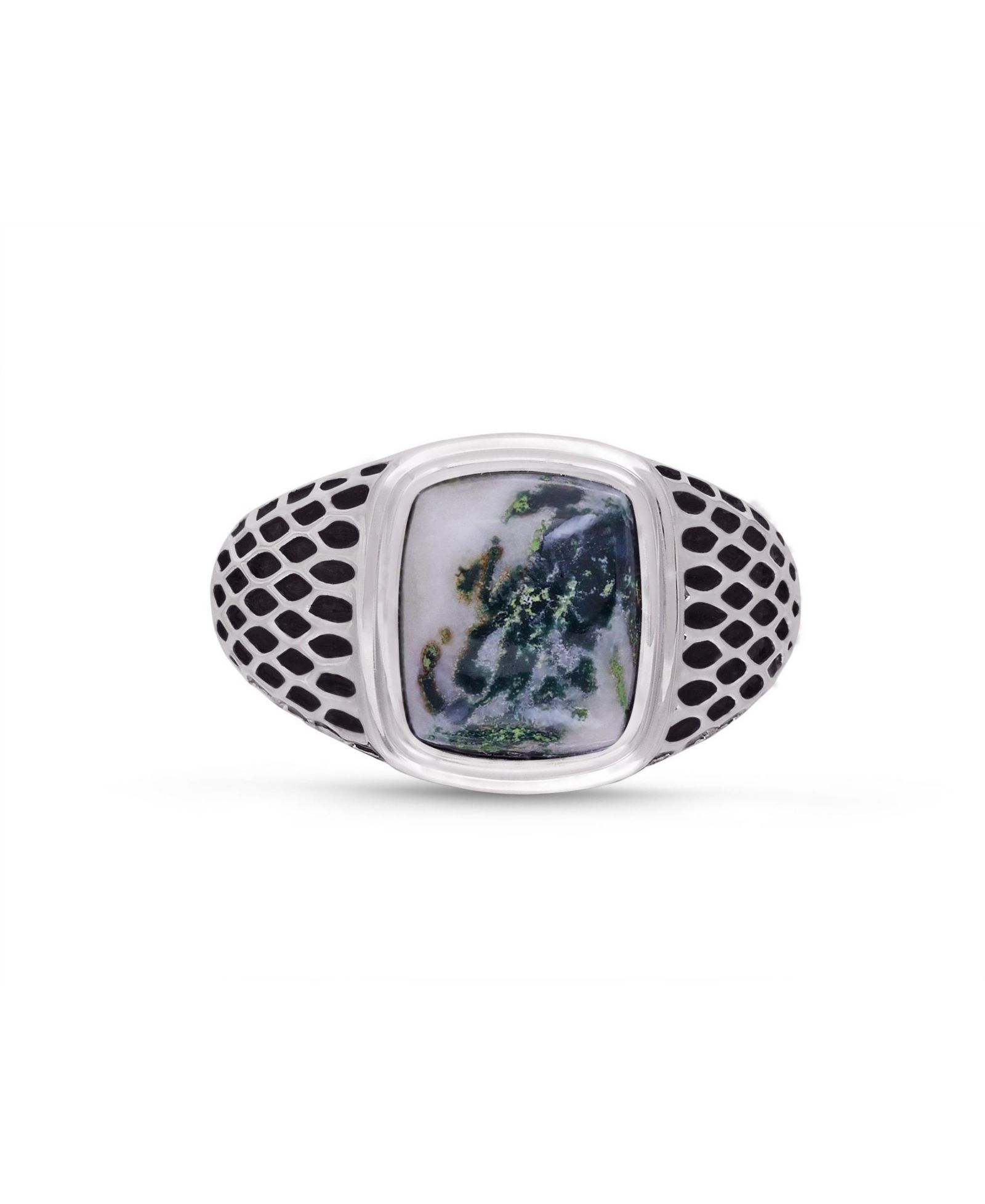 LuvMyJewelry Tree Agate Gemstone Sterling Silver Men Signet Ring in Black Rhodium