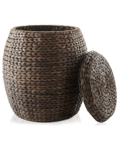 Casafield Woven Water Hyacinth Round Storage Basket with Lid and Removable Liner