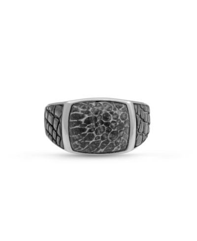 LuvMyJewelry Fossil Agate Gemstone Sterling Silver Men Signet Ring in Black Rhodium