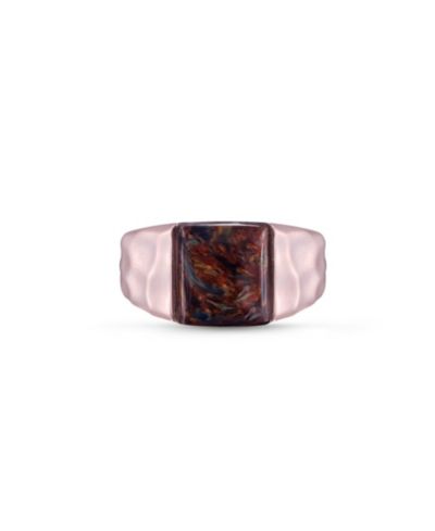 Мужское кольцо-печатка LuvMyJewelry из серебра с позолотой Rose Gold и красным питерситом с текстурой hammered