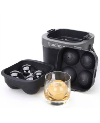 SUGIFT 4-Cavity BPA-Free Silicone Ice Ball Maker with Insulated Bucket