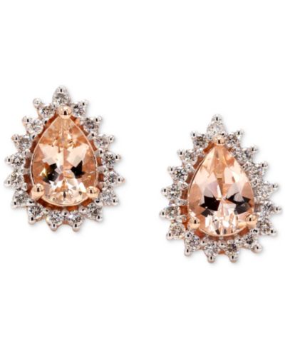 Серьги-гвоздики с morganite (1-1/2 ct. t.w.) и diamond (1/3 ct. t.w.) в оправе из 10k Rose & White Gold, форма капля