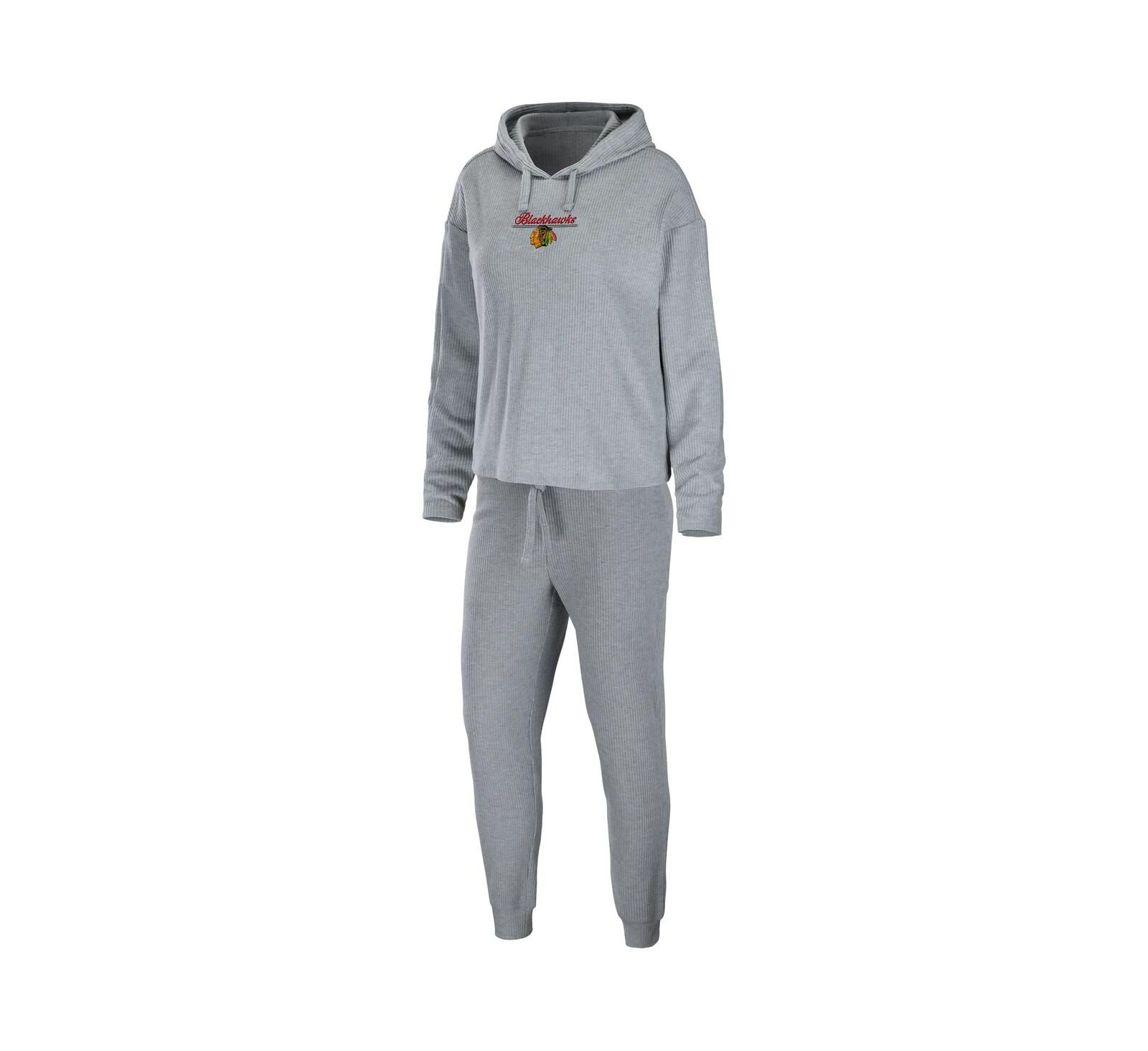 Женский комплект для сна WEAR by Erin Andrews: худи с логотипом Chicago Blackhawks и брюки, серого цвета