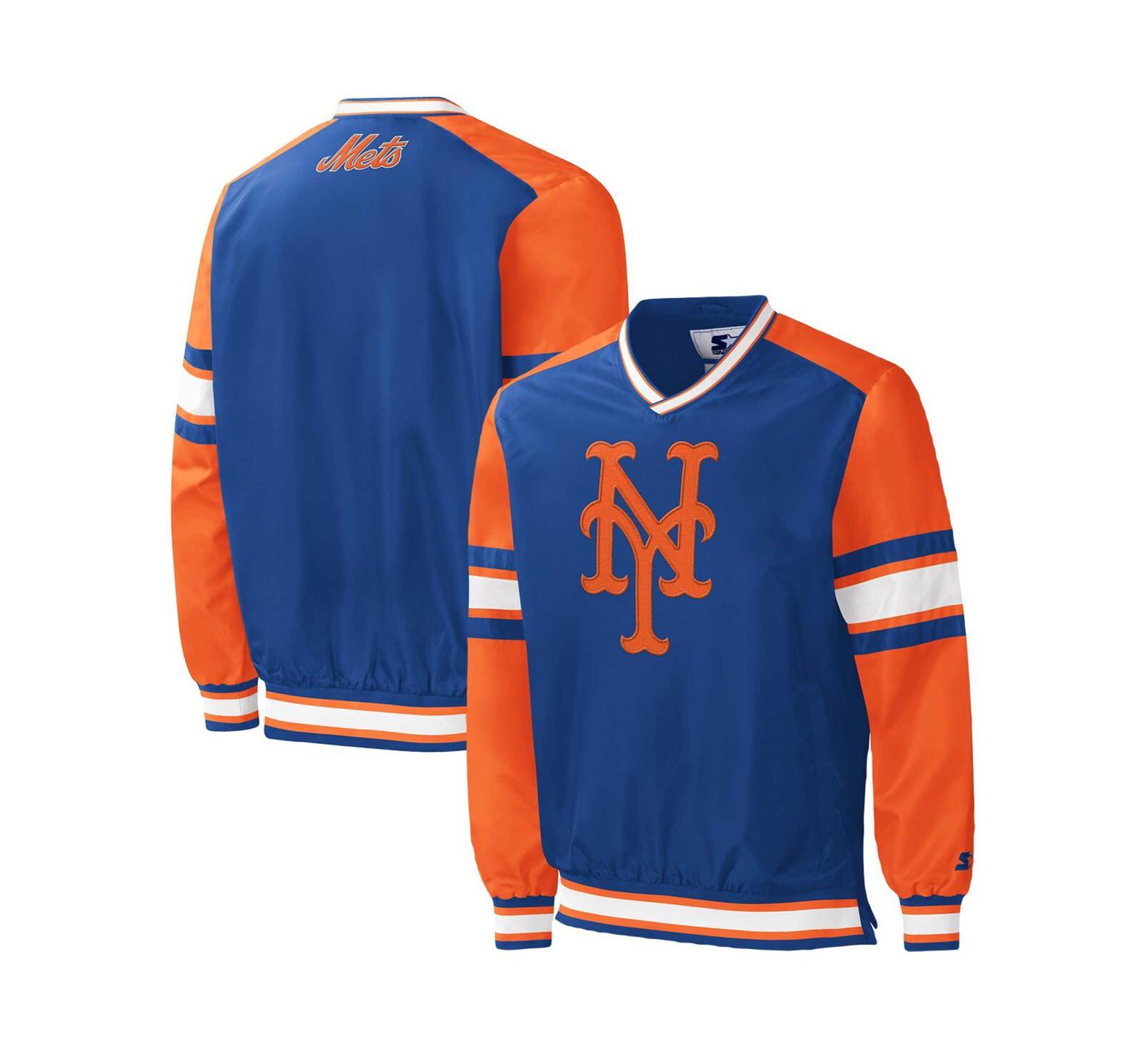 Men's Starter Royal New York Mets Yardline V-Neck Pullover Windbreaker