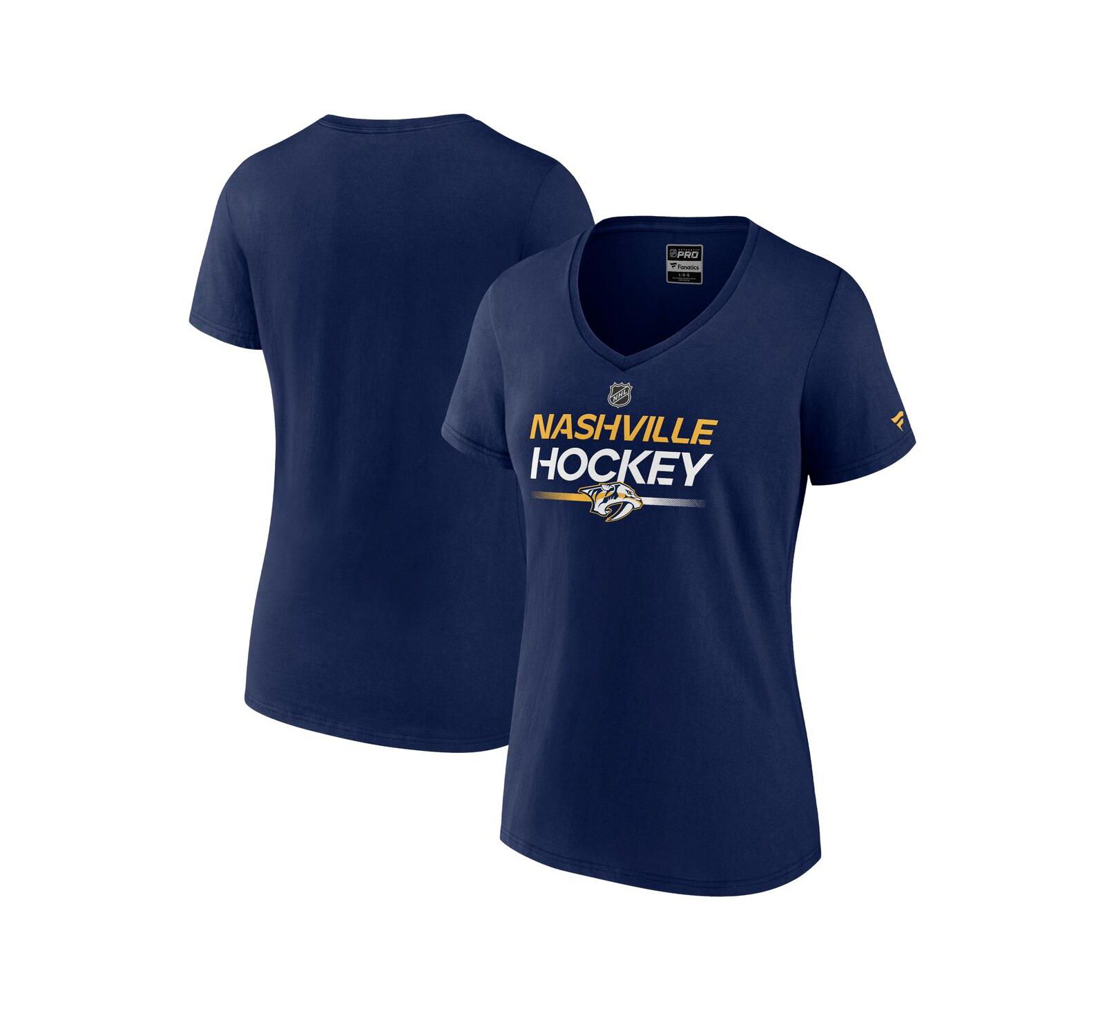 Женская футболка Fanatics Navy Nashville Predators Authentic Pro V-Neck