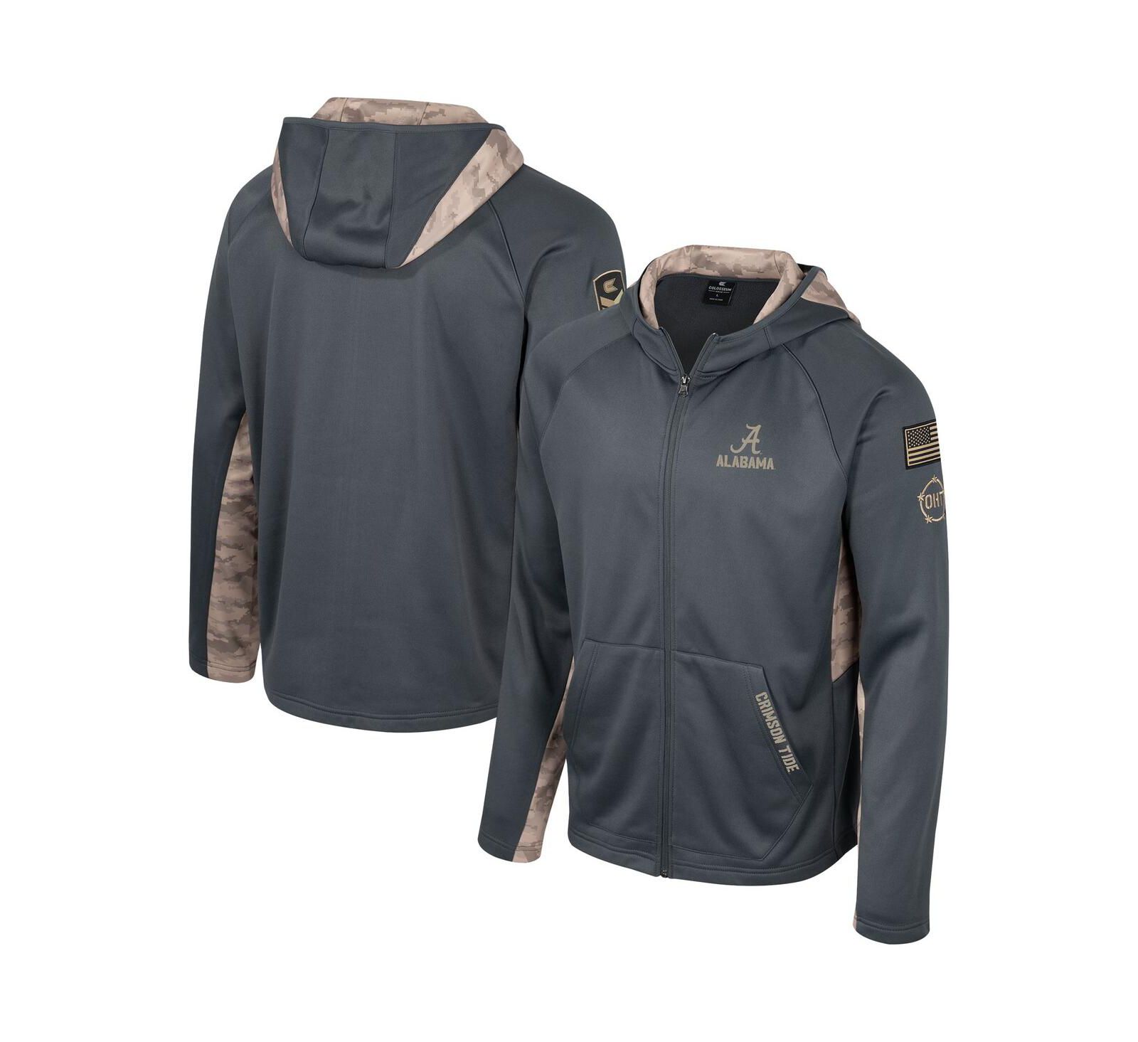 Men's Colosseum Charcoal Alabama Crimson Tide OHT Military-Inspired Appreciation Camo Raglan Full-Zip Hoodie