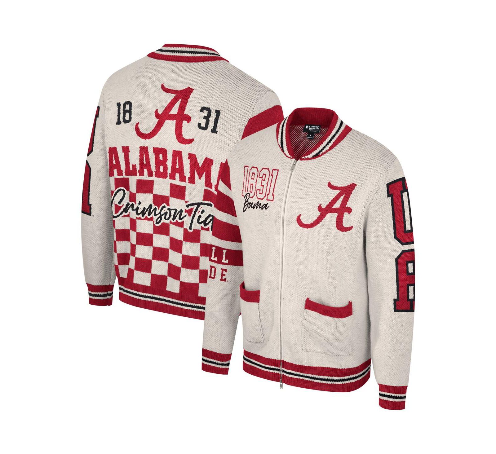 Мужская и Женская джемпер-свитер The Wild Collective Cream Alabama Crimson Tide Jacquard Full-Zip