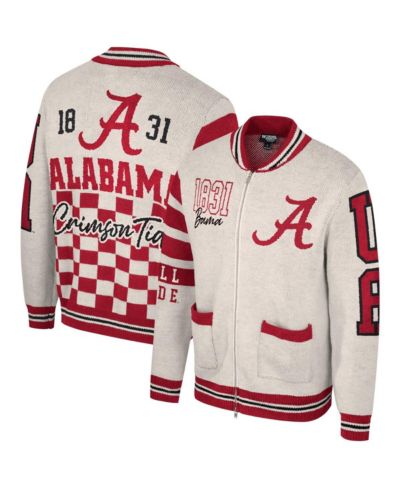 Мужская и Женская джемпер-свитер The Wild Collective Cream Alabama Crimson Tide Jacquard Full-Zip