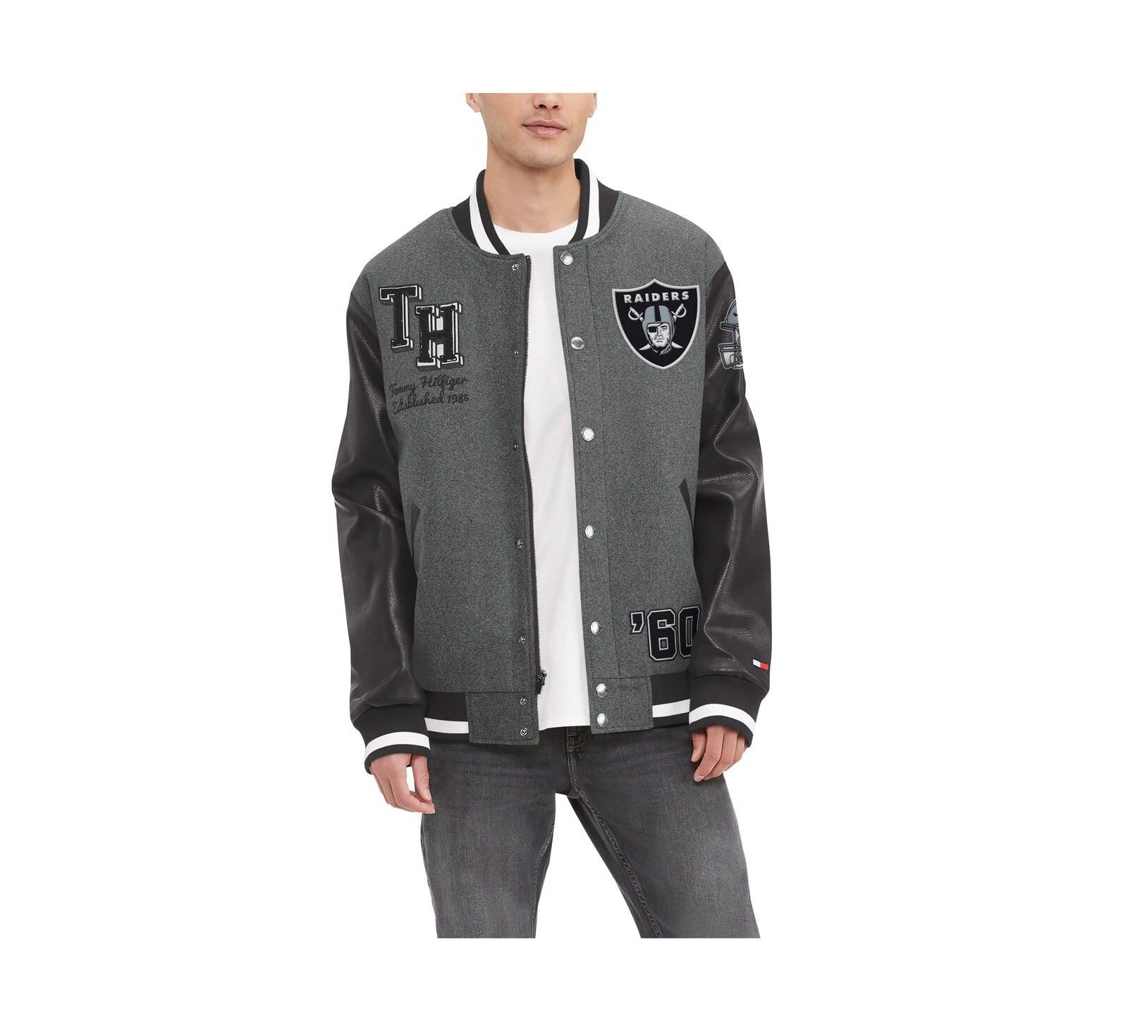 Tommy Hilfiger Мужская куртка-бомбер Varsity Gunner Full-Zip Heather Gray Black Las Vegas Raiders