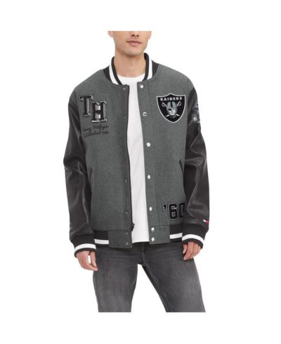 Tommy Hilfiger Мужская куртка-бомбер Varsity Gunner Full-Zip Heather Gray Black Las Vegas Raiders