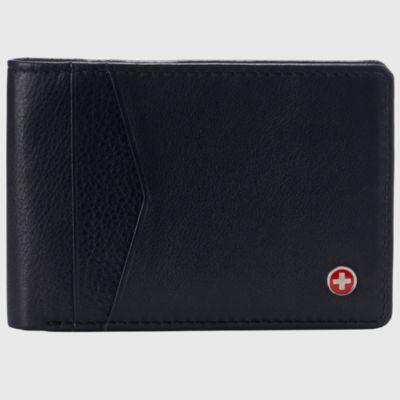 Alpine Swiss Мужской Slimfold Wallet RFID Safe Bifold Genuine Leather ID Window