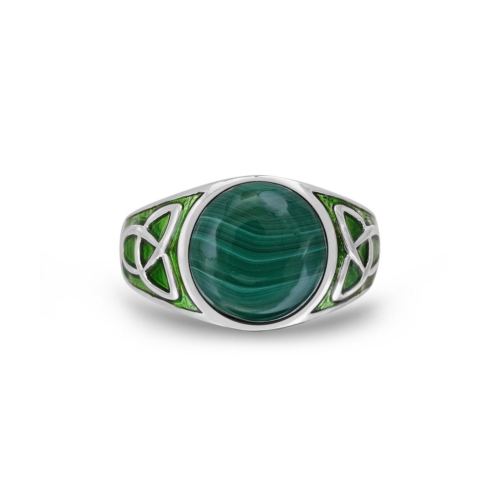 LuvMyJewelry Malachite Cabochon Flat Back Gemstone Sterling Silver Men Signet Ring with Enamel