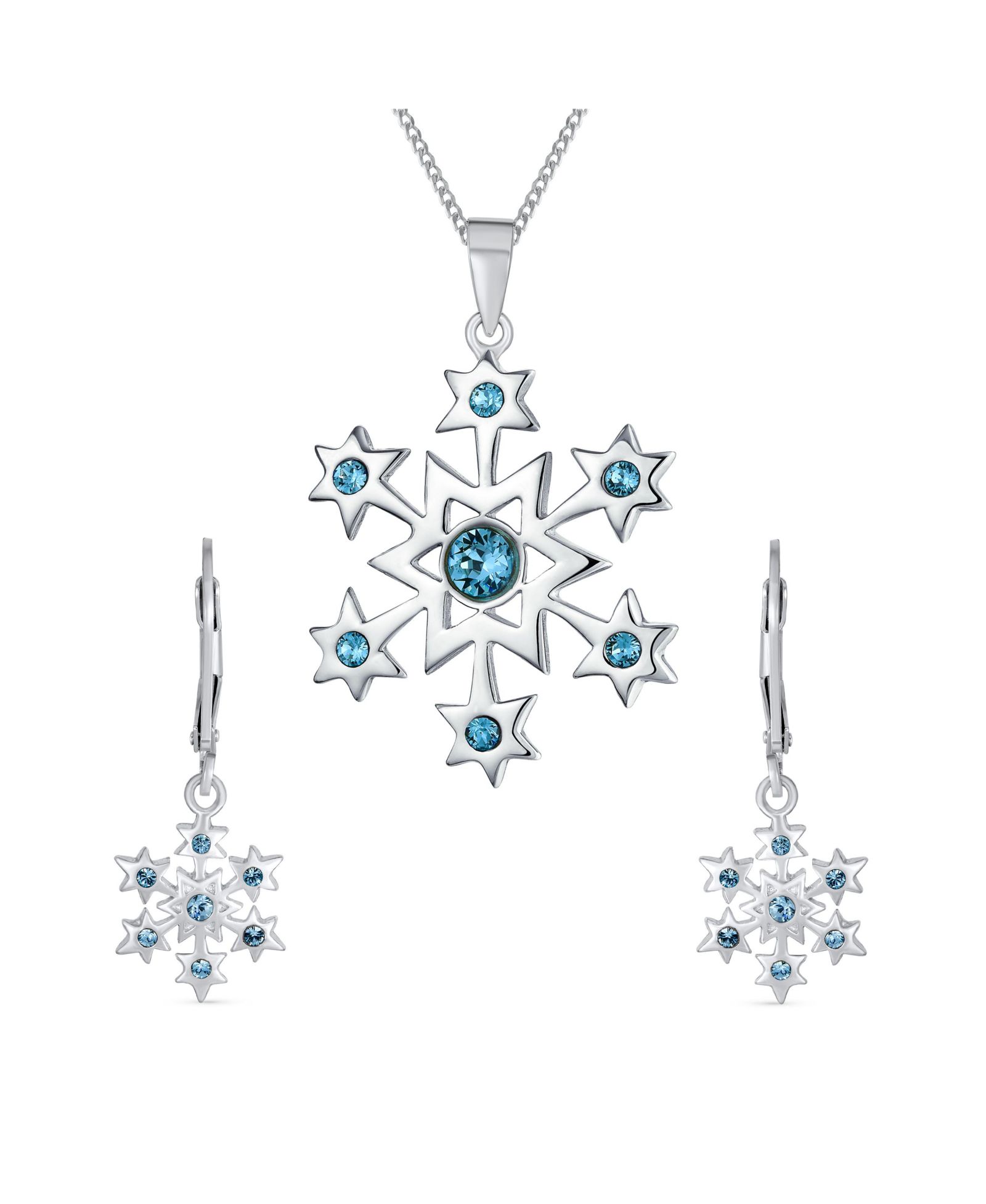 Ювелирный набор Bling Jewelry Christmas Snowflake Star Ice Blue CZ Cubic Zirconia: подвеска и серьги из серебра