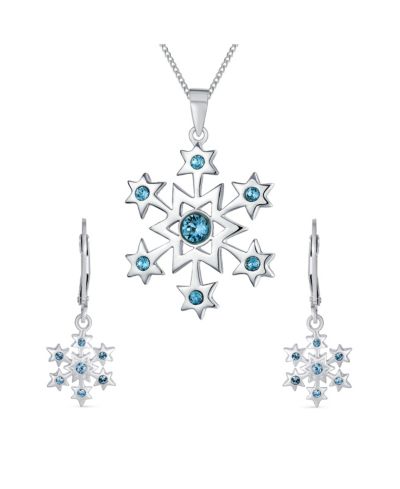 Ювелирный набор Bling Jewelry Christmas Snowflake Star Ice Blue CZ Cubic Zirconia: подвеска и серьги из серебра