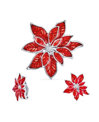 Украшения Bling Jewelry рождественский набор брошь пуансеттия и серьги-клипсы с позолотой