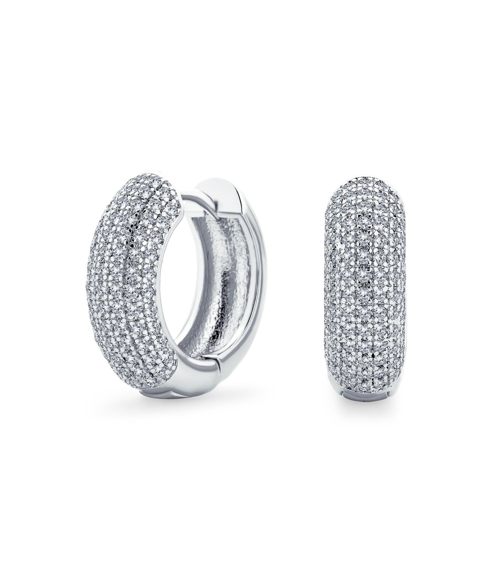 Серьги Bling Jewelry Timeless Pave CZ Bridal Huggie Hoop Wedding Formal Party Rhodium Plated Hinge