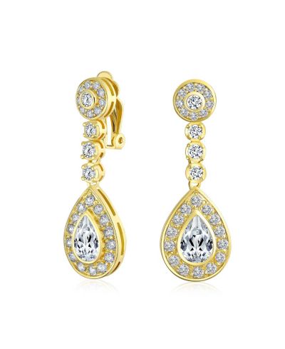 Серьги-клипсы Bling Jewelry Bridal Pave CZ Halo Teardrop