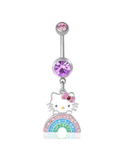 Пирсинг для пупка Hello Kitty Sanrio 14G из нержавеющей стали, радужный кристалл