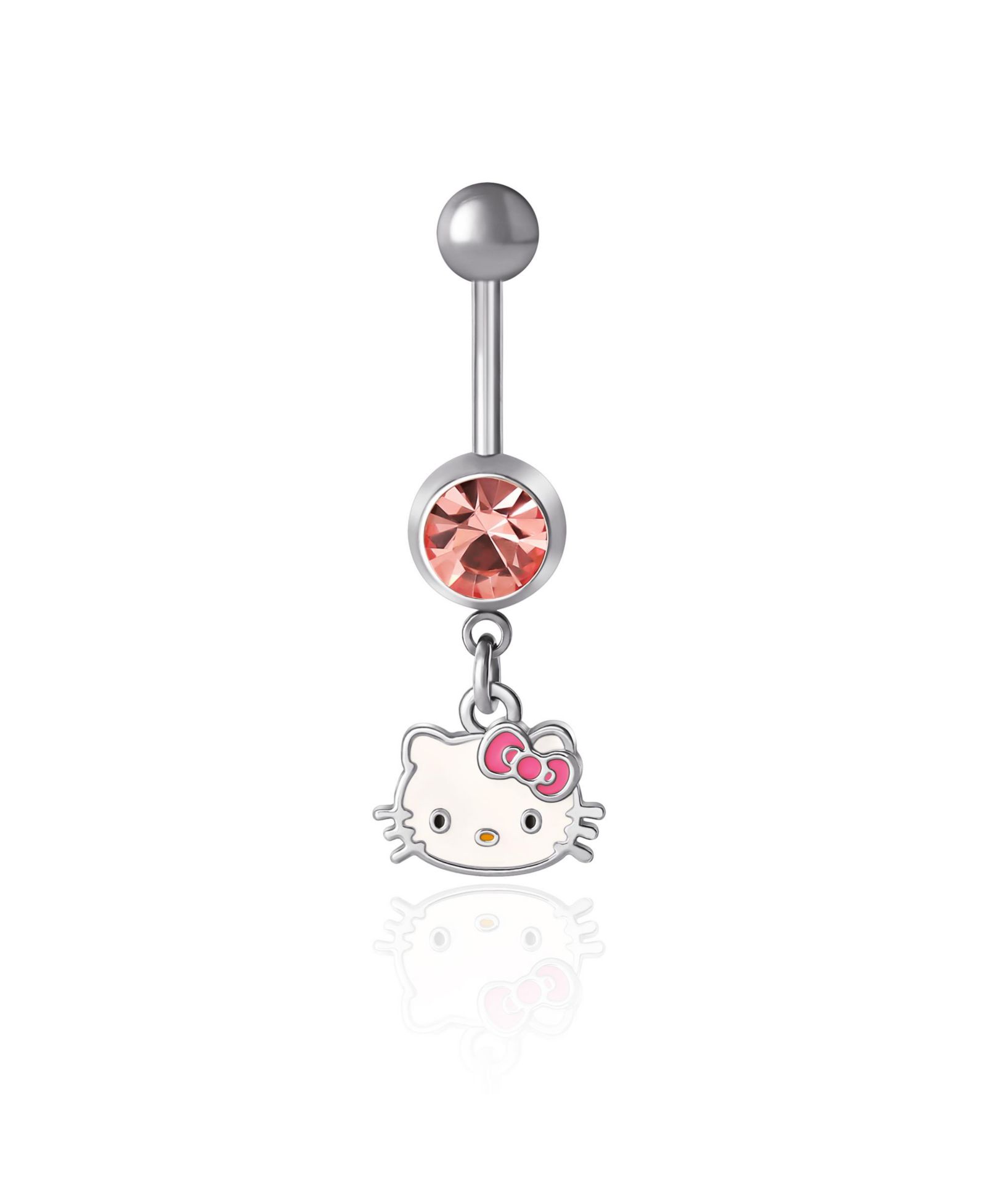 Sanrio Hello Kitty Authentic Officially Licensed Женский пирсинг для пупка из нержавеющей стали 14G Light Rose Crystal - Hello Kitty Face