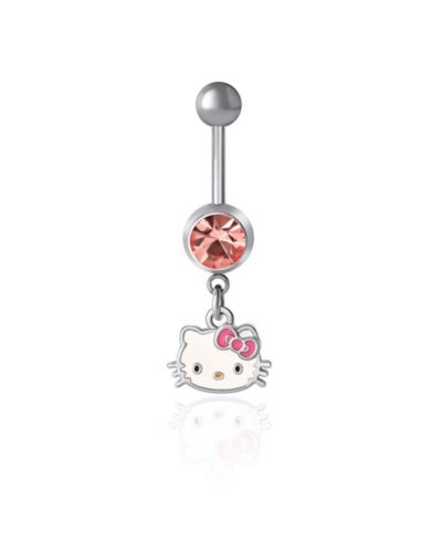 Sanrio Hello Kitty Authentic Officially Licensed Женский пирсинг для пупка из нержавеющей стали 14G Light Rose Crystal - Hello Kitty Face