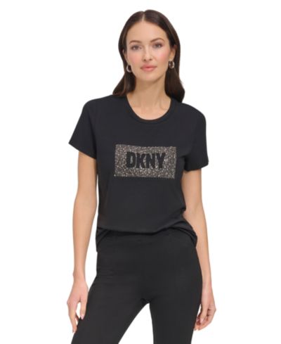 Женский топ DKNY Women's Studded-Logo Crewneck Short-Sleeve