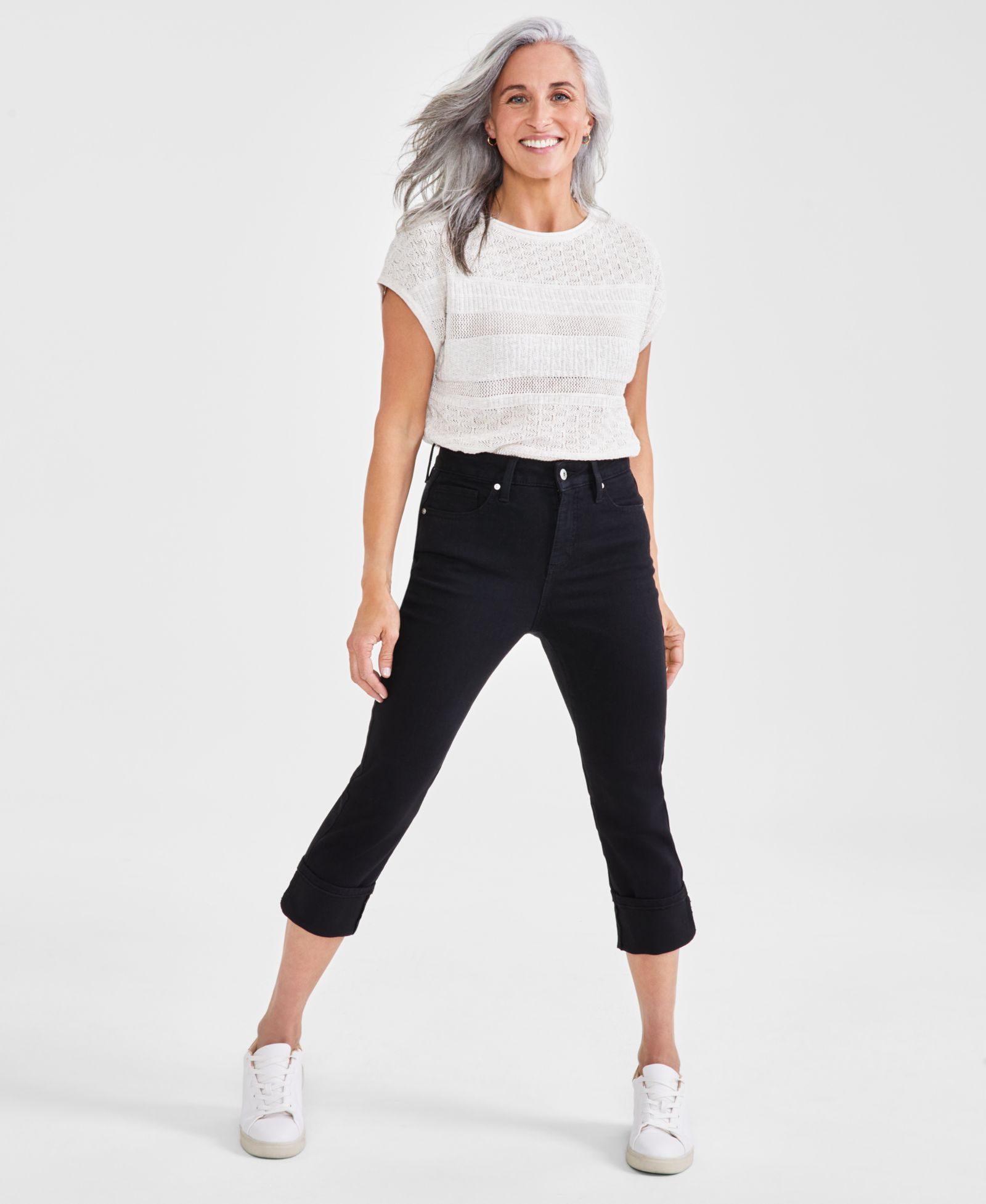 Style & Co Petite High-Rise High-Cuff Capri Jeans, Created for Macy's