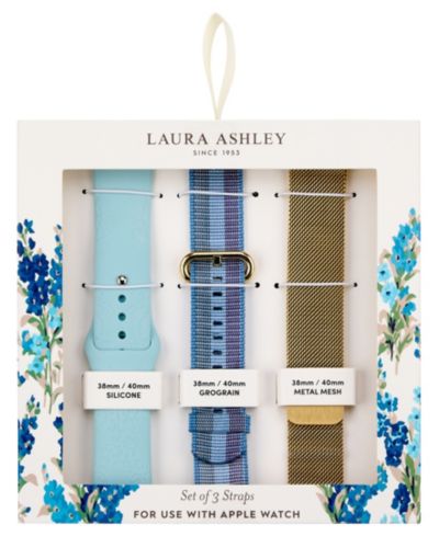 Комплекты ремешков Laura Ashley Gold-Tone Mesh, Blue Grosgrain и Blue Silicone для Apple Watch 38mm, 40mm, 41mm