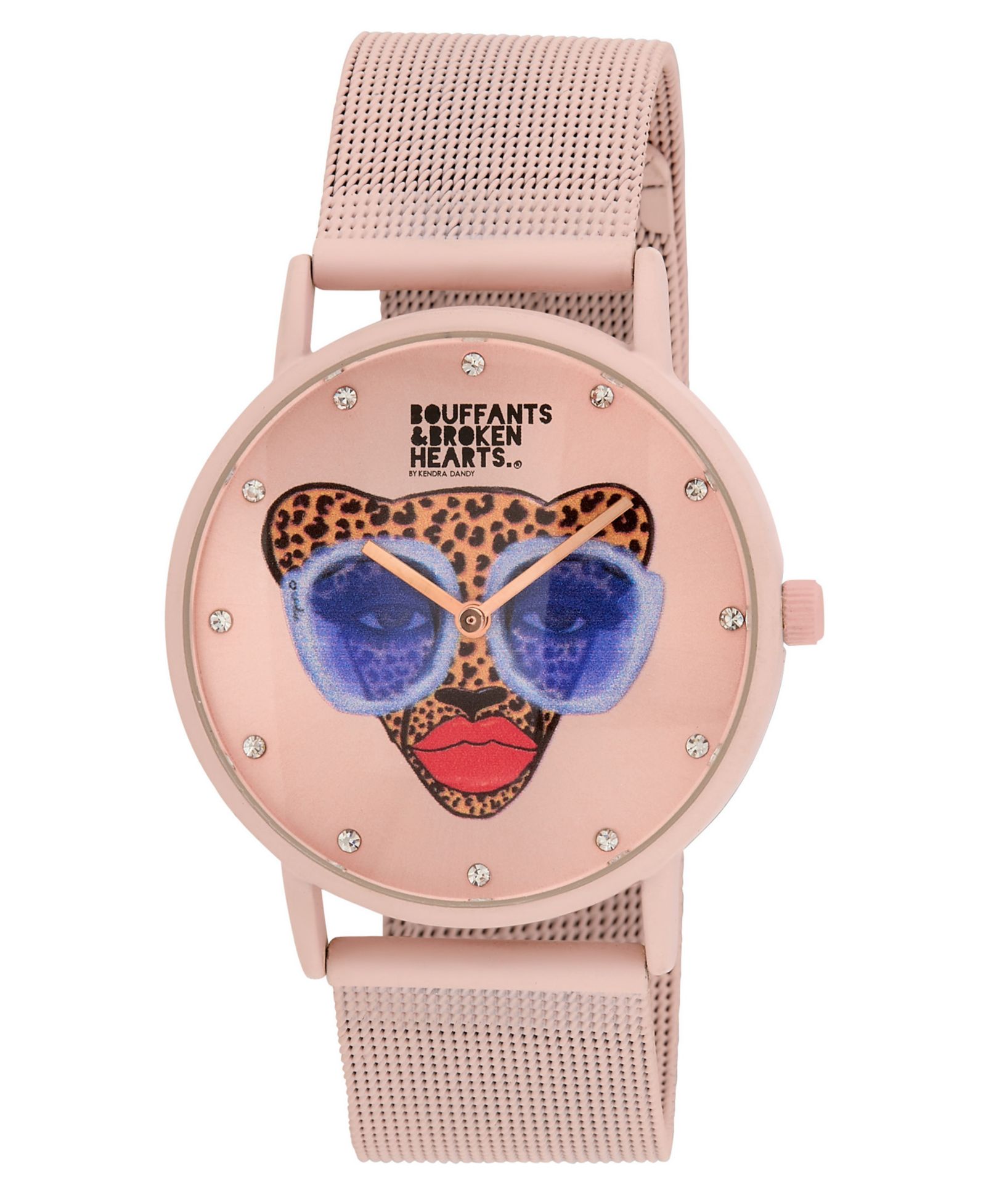 Kendra Dandy Women's Quartz Bouffants and Broken Hearts Pink Mesh Alloy Watch 38mm