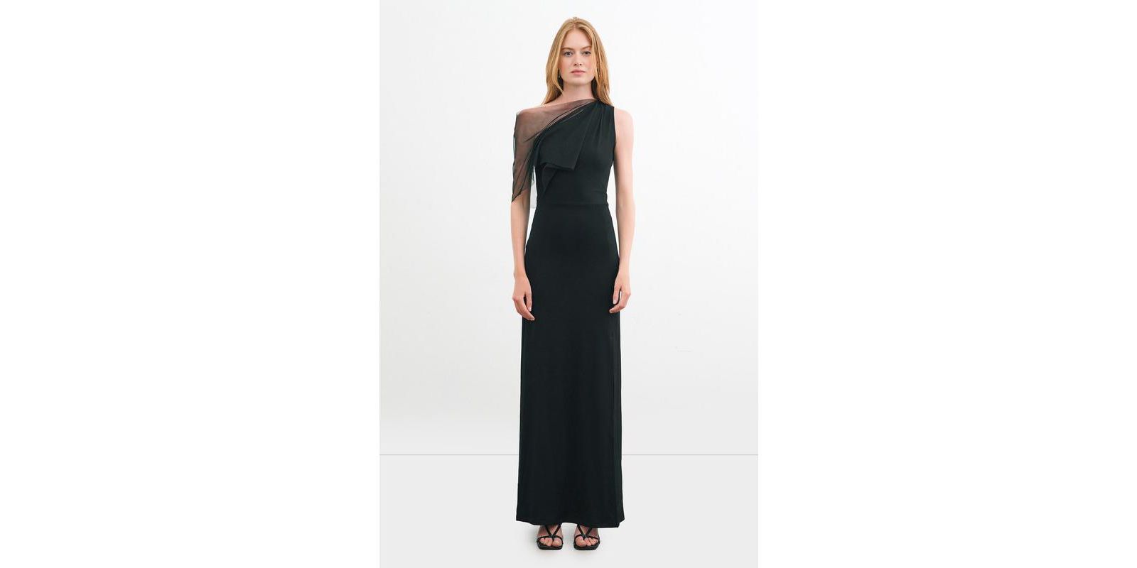 Marcella Women's Zinnia One-Shoulder Sheer Mesh-Sleeve Thigh-Slit Maxi Dress
