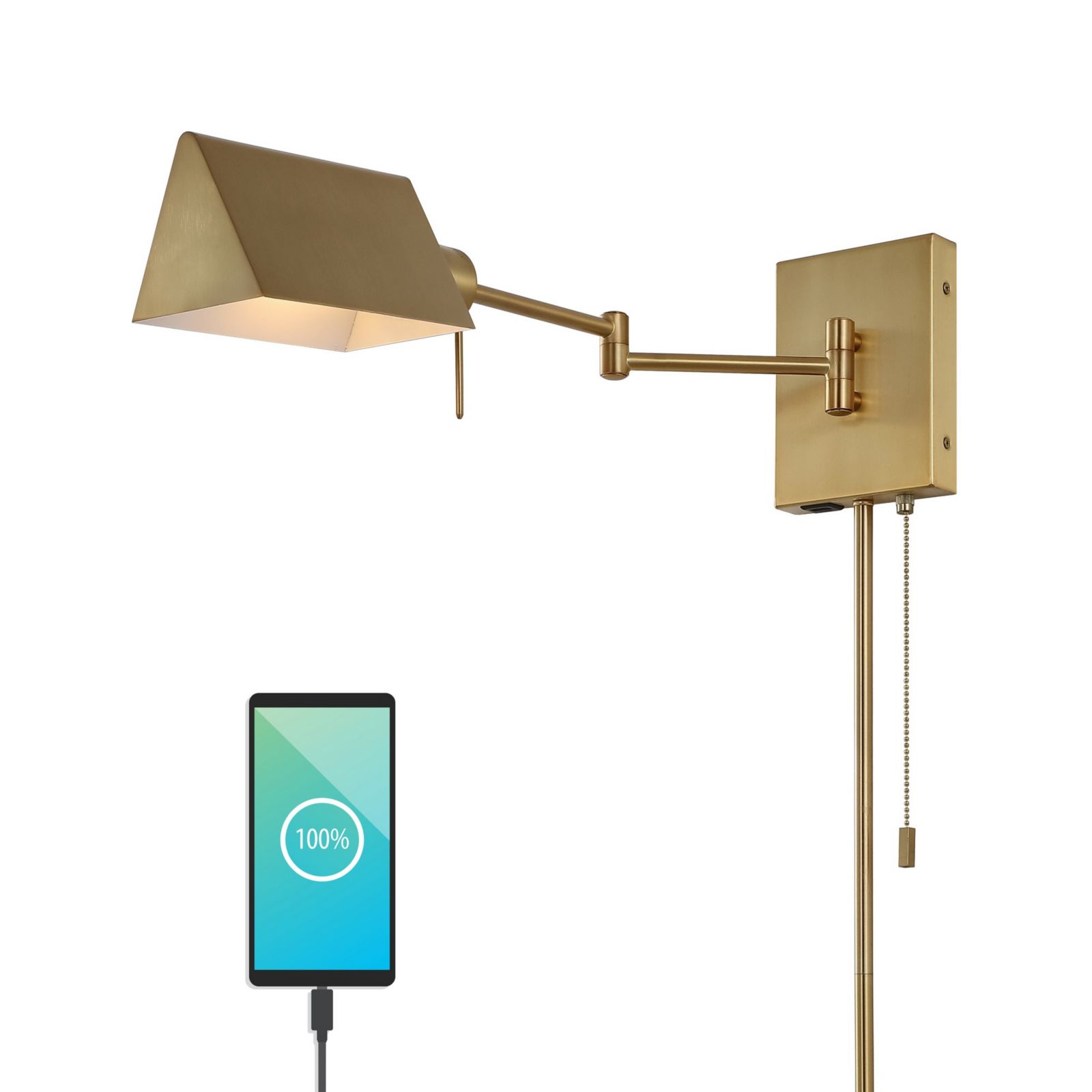 Arlo Farmhouse Industrial Single Swing Arm Plug In Or Hardwired Iron LED Wall Sconce with Pull Chain