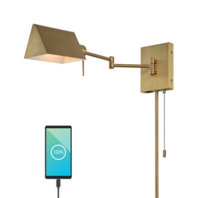 Arlo Farmhouse Industrial Single Swing Arm Plug In Or Hardwired Iron LED Wall Sconce with Pull Chain