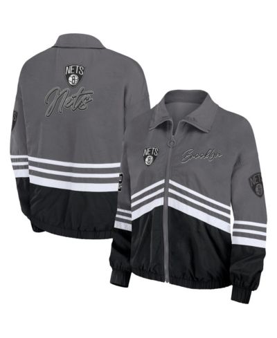 WEAR by Erin Andrews Женская ветровка WEAR by Erin Andrews Silver Distressed Brooklyn Nets Vintage-Like Full-Zip