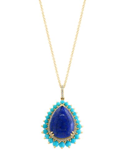 EFFY® Подвеска-ожерелье с лазуритом, бирюзой и бриллиантами в 14k Gold 18"