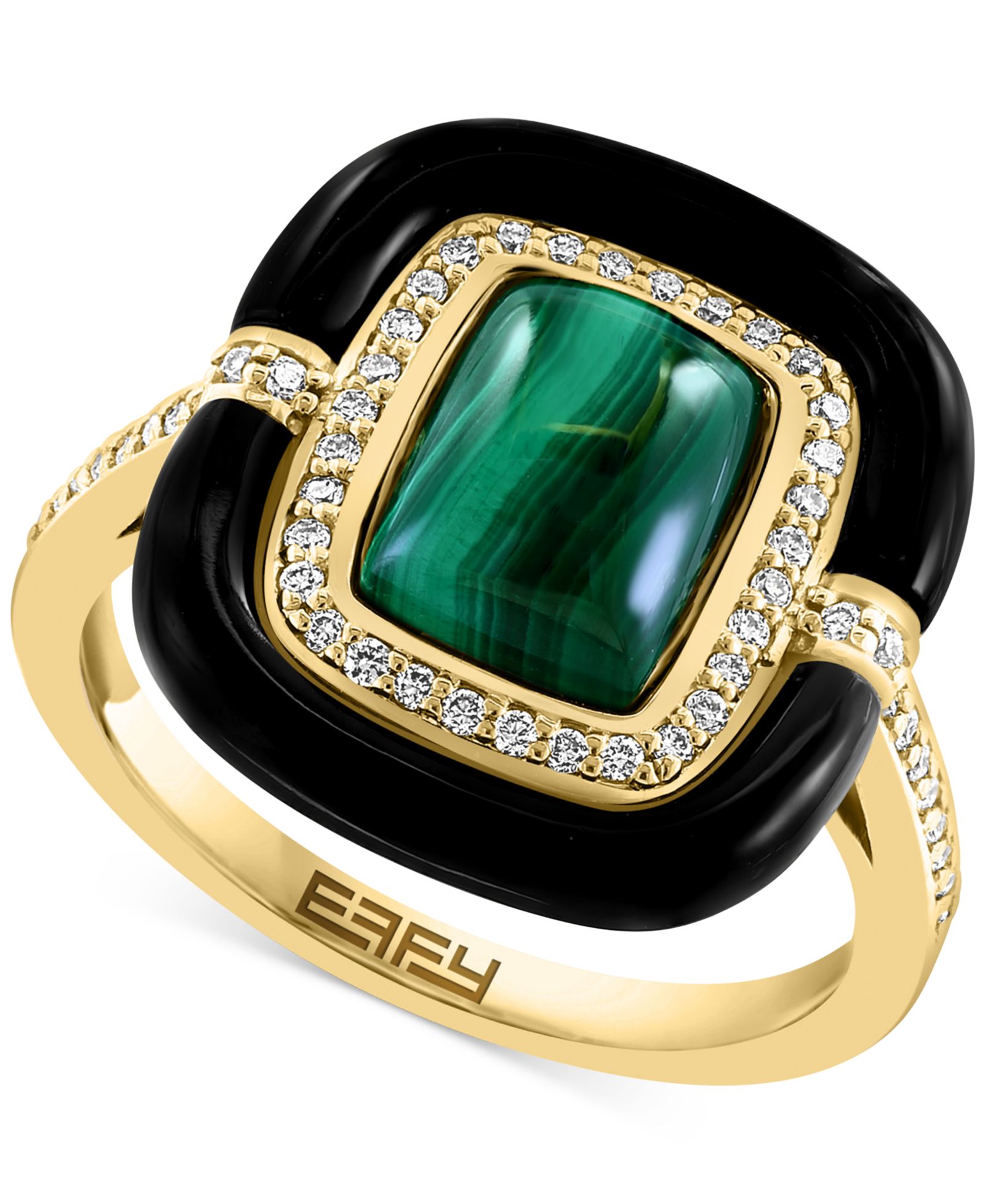 EFFY® Кольцо Statement с малахитом, ониксом и бриллиантами (1/5 ct. t.w.) в золоте 14k