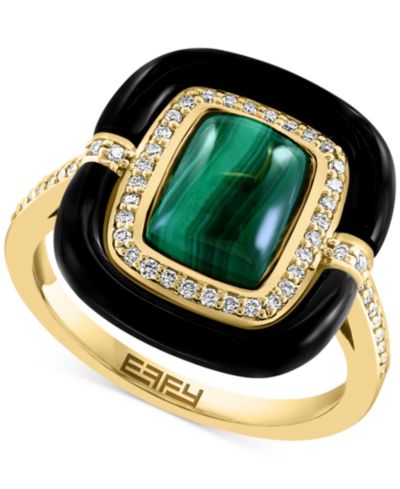 EFFY® Кольцо Statement с малахитом, ониксом и бриллиантами (1/5 ct. t.w.) в золоте 14k