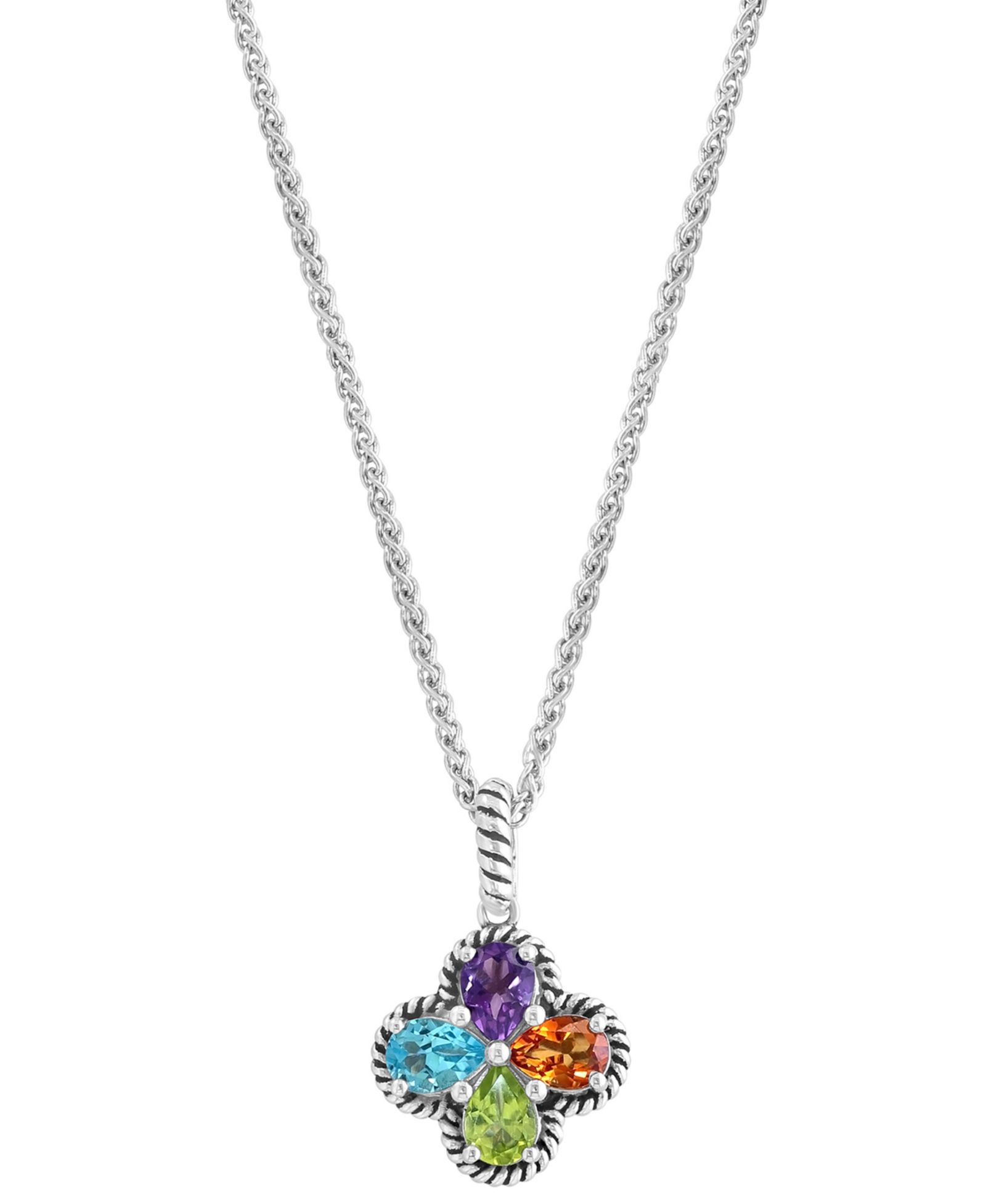 Подвеска EFFY® Multi-Gemstone Flower 18" в серебряном цвете